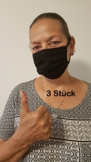 Mund-Nasen-Maske aus 100% Baumwolle, schwarz, 3 Stück