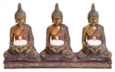 Buddha Teelichthalter für 3 Teelichter, meditierend, mehrfarbig