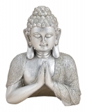 Dekofigur Buddha-Büste, meditierend, Silber, H 24 cm