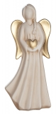 Beige Engel-Figur mit goldenen Flügeln und Herz, Keramik